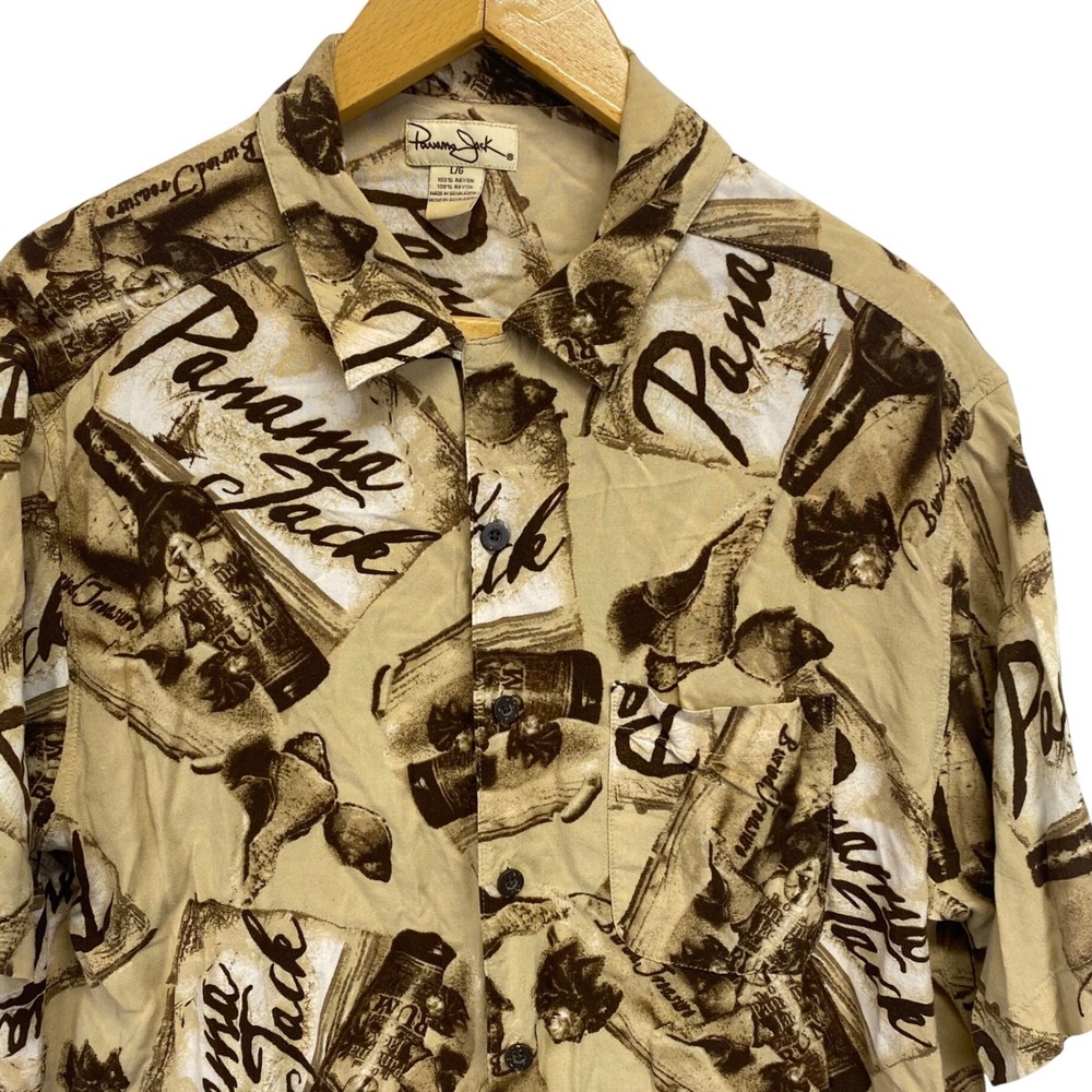Panama Jack Vintage 80's Hawaiian Mens L Button Up Buried Treasure Rum Graphic